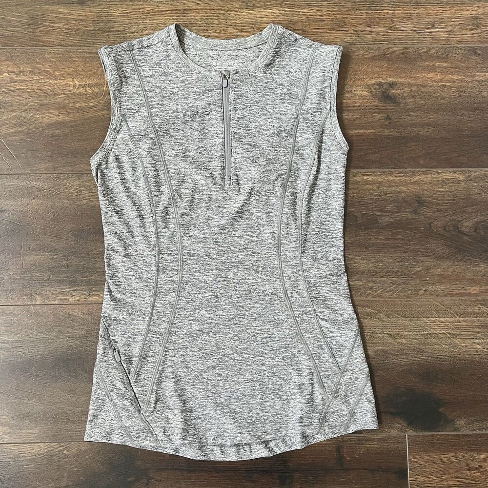 Athleta Pacifica Illume UPF Fitted 1/4 Zip Tank Top Size XS Gray Zip Pocket